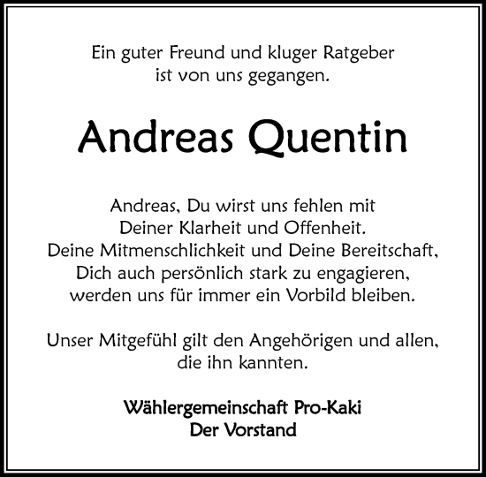 Traueranzeige von Andreas Quentin von Umschau