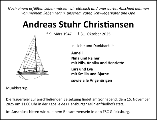 Traueranzeige von Andreas Stuhr Christiansen von Flensburger Tageblatt