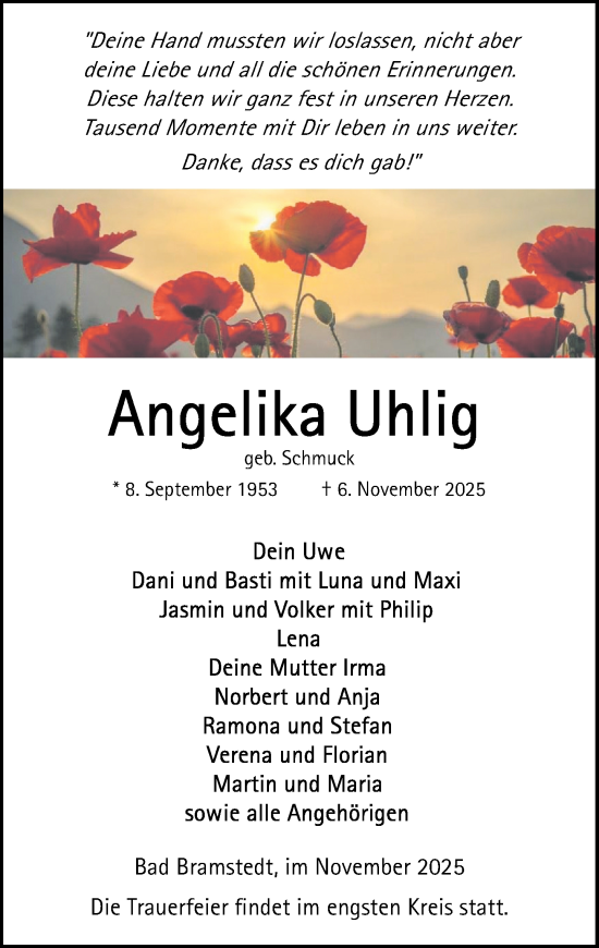 Traueranzeige von Angelika Uhlig von Umschau