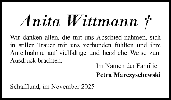 Traueranzeige von Anita Wittmann von Flensburger Tageblatt