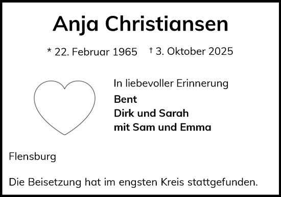 Traueranzeige von Anja Christiansen von Die WochenSchau Gesamtausgabe