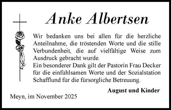 Traueranzeige von Anke Albertsen von Flensburger Tageblatt