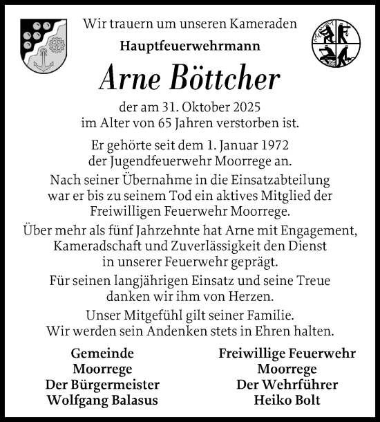 Traueranzeige von Arne Böttcher von Uetersener Nachrichten, Der tip am Wochenende