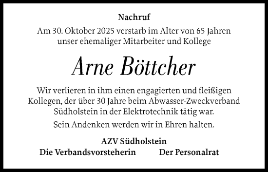 Traueranzeige von Arne Böttcher von A. Beig Gesamtausgabe