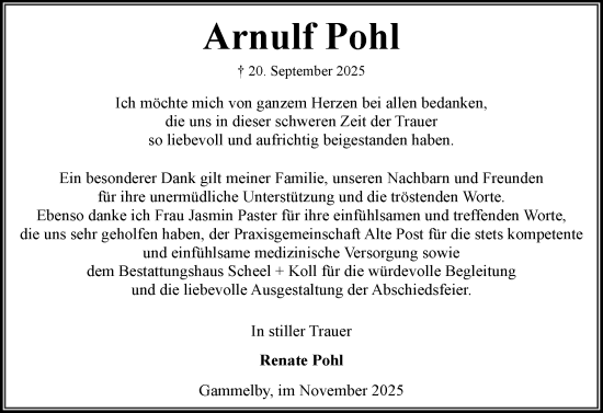 Traueranzeige von Arnulf Pohl von Eckernförder Zeitung, Hallo Eckernförde