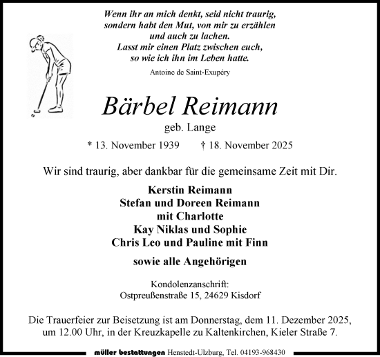 Traueranzeige von Bärbel Reimann von Umschau