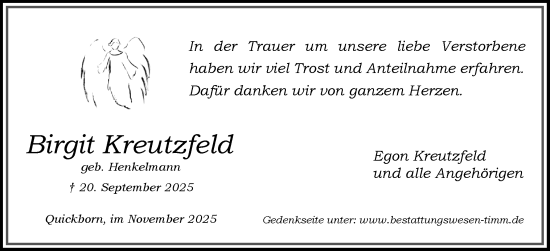 Traueranzeige von Birgit Kreutzfeld von Region Pinneberg und tip Pinneberg