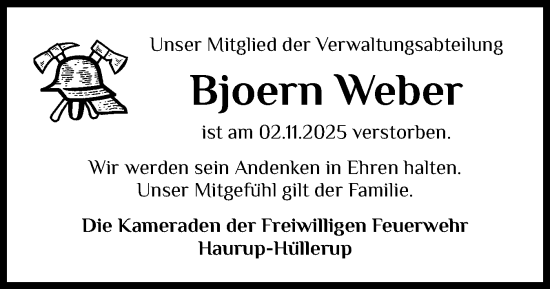 Traueranzeige von Bjoern Weber von Flensburger Tageblatt