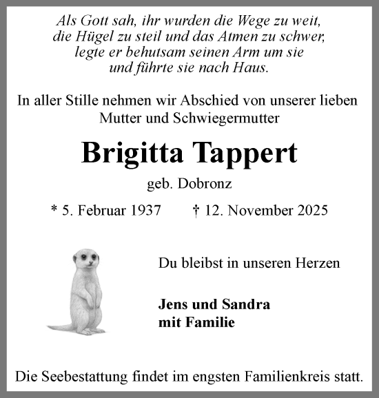 Traueranzeige von Brigitta Tappert von Flensburger Tageblatt