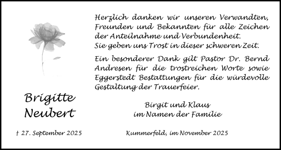 Traueranzeige von Brigitte Neubert von Region Pinneberg und tip Pinneberg