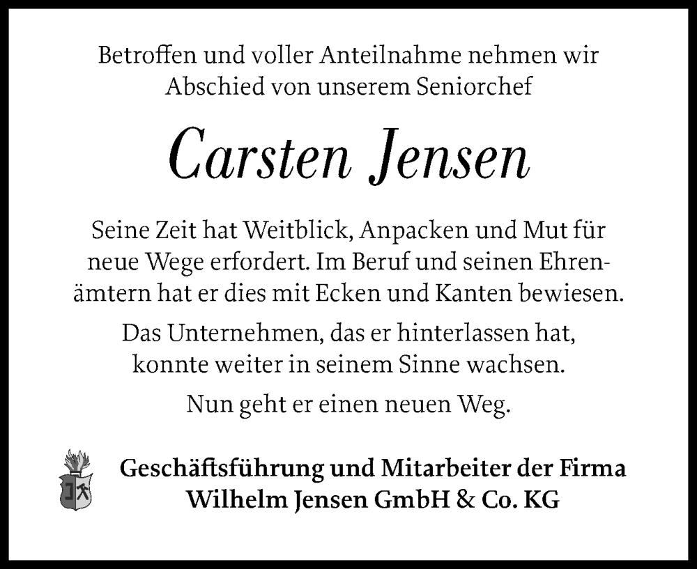  Traueranzeige für Carsten Jensen vom 08.11.2025 aus Flensburger Tageblatt