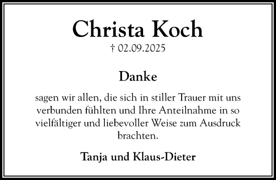 Traueranzeige von Christa Koch von Umschau