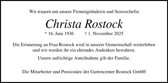 Traueranzeige von Christa Rostock von Elmshorner Nachrichten, Barmstedter Zeitung