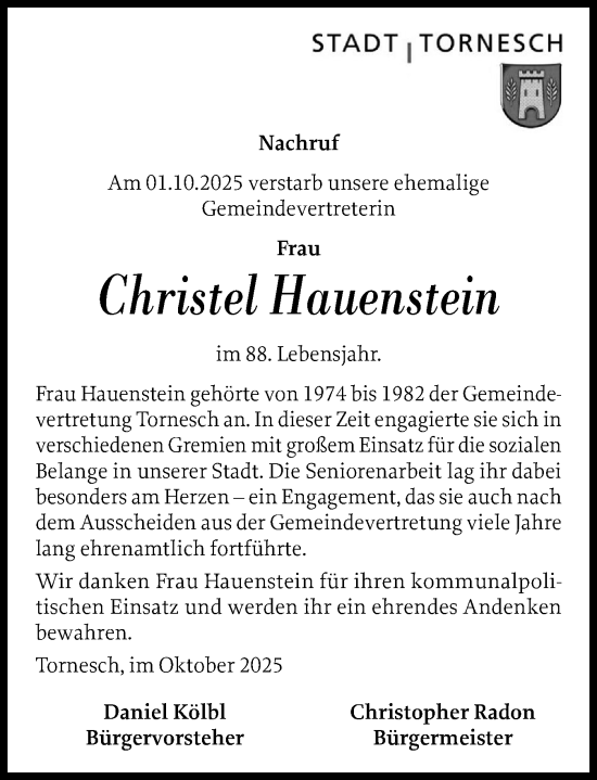Traueranzeige von Christel Hauenstein von Uetersener Nachrichten, Der tip am Wochenende
