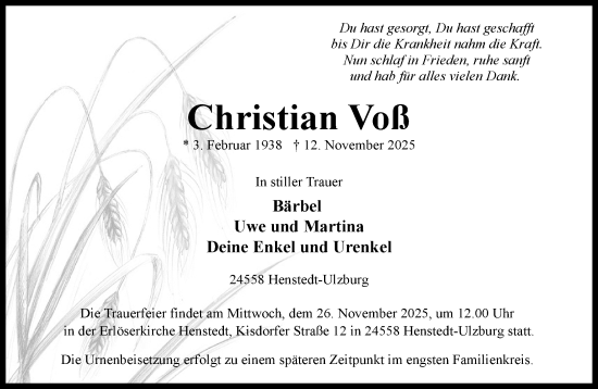 Traueranzeige von Christian Voß von Umschau
