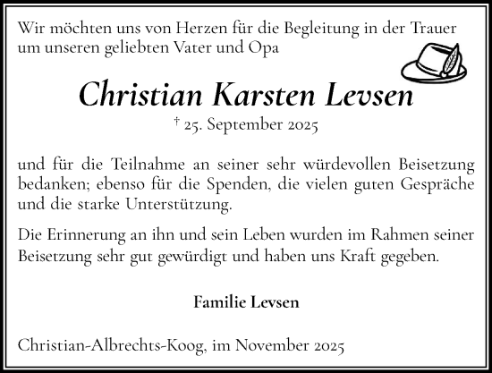 Traueranzeige von Christian Karsten Levsen von Husumer Nachrichten, Nordfriesland Tageblatt