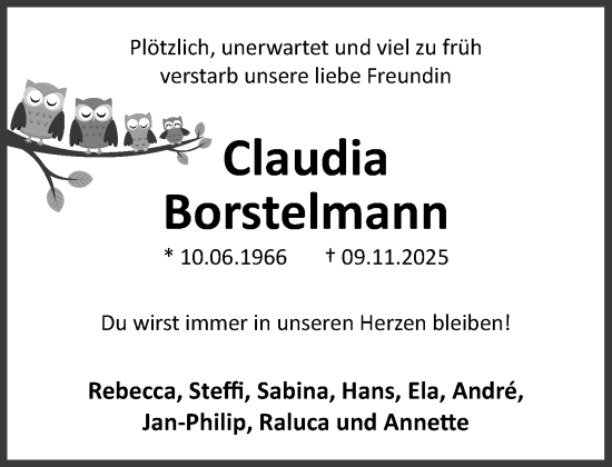 Traueranzeige von Claudia Borstelmann von Umschau