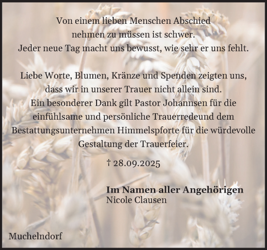 Traueranzeige von Danksagung  von Norddeutsche Rundschau, Wilstersche Zeitung, Glückstädter Fortuna