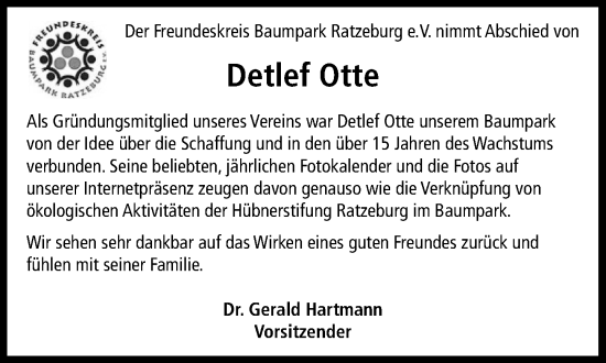 Traueranzeige von Detlef Otte von MARKT Ratzeburg/Mölln