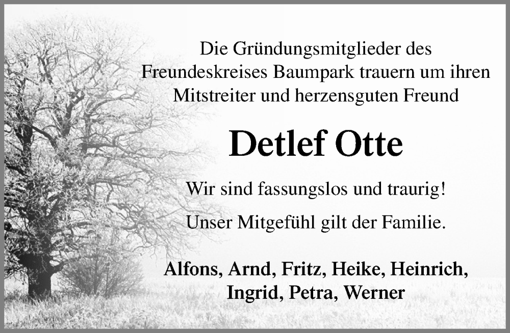  Traueranzeige für Detlef Otte vom 08.11.2025 aus MARKT Ratzeburg/Mölln