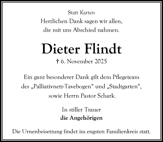 Traueranzeige von Dieter Flindt von MARKT Bad Oldesloe/Reinfeld und Stormarner Tageblatt