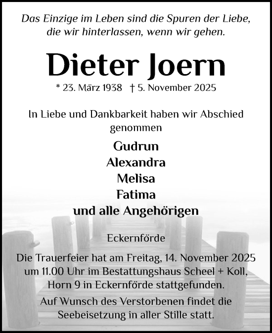 Traueranzeige von Dieter Joern von Hallo Eckernförde