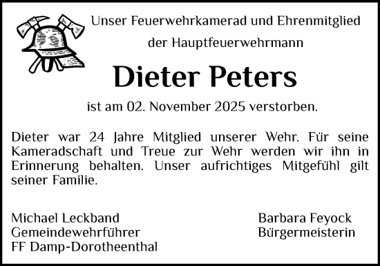 Traueranzeige von Dieter Peters von Eckernförder Zeitung, Hallo Eckernförde
