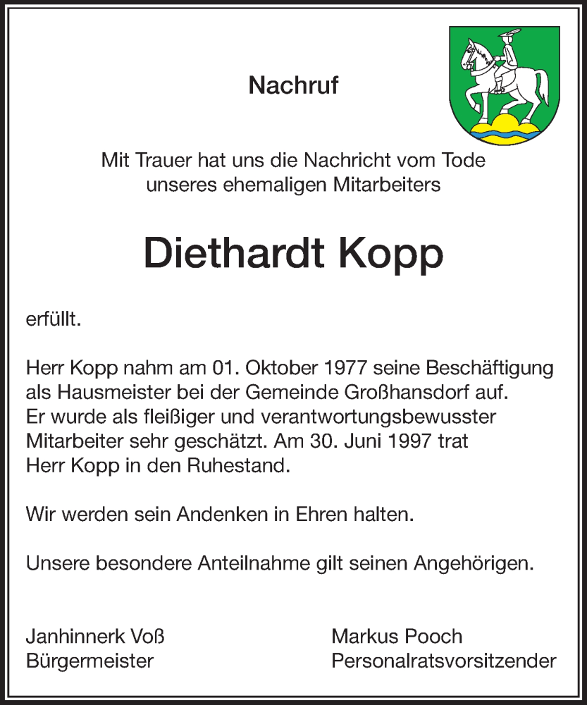  Traueranzeige für Diethardt Kopp vom 22.11.2025 aus MARKT Ahrensburg/Bargteheide/Trittau und Stormarner Tageblatt