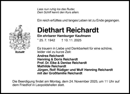 Traueranzeige von Diethart Reichardt von MARKT Bad Oldesloe/Reinfeld und Stormarner Tageblatt