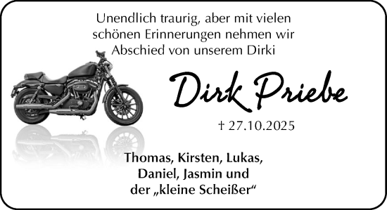 Traueranzeige von Dirk Priebe von MARKT Ratzeburg/Mölln