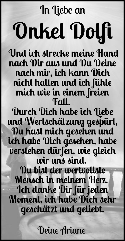 Traueranzeige von Dolfi  von Region Pinneberg und tip Pinneberg