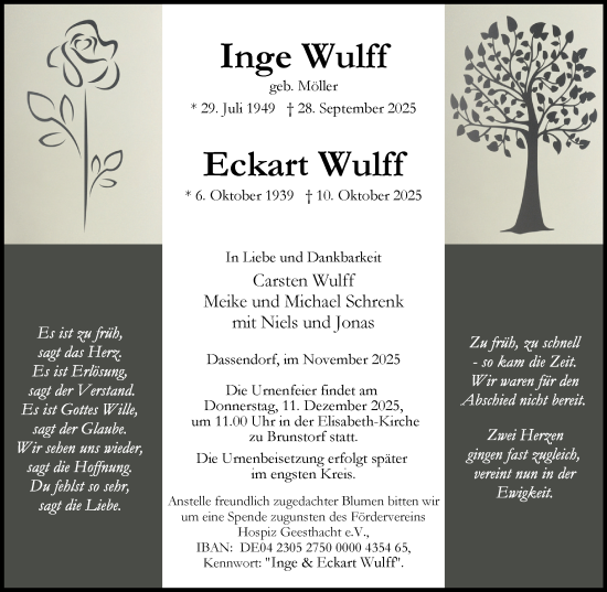 Traueranzeige von Eckart Wulff von Wochenend Anzeiger