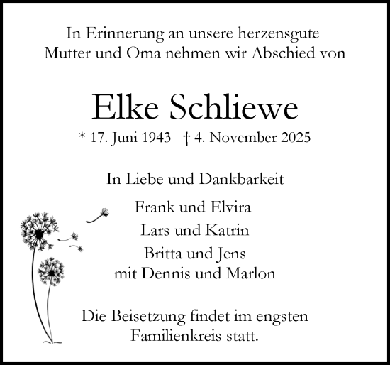 Traueranzeige von Elke Schliewe von Region Pinneberg und tip Pinneberg