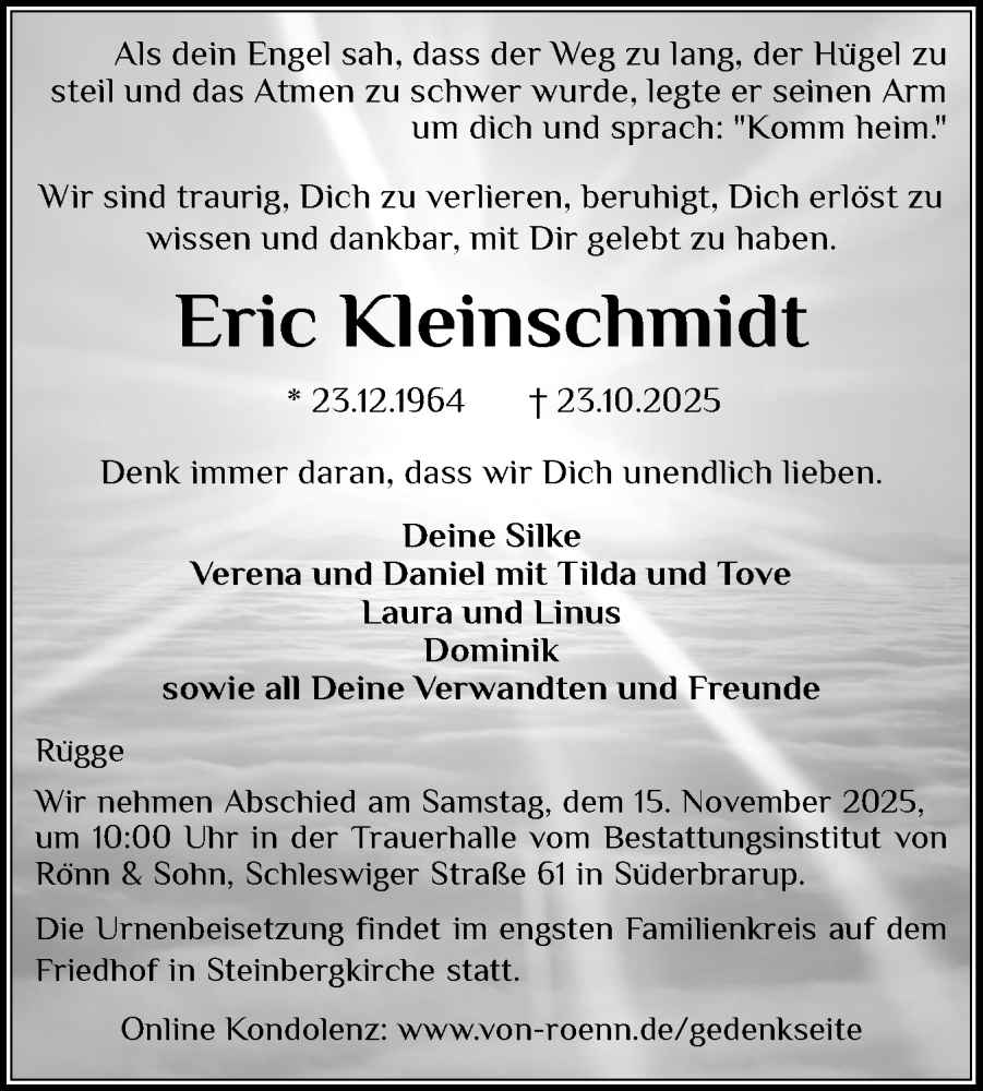  Traueranzeige für Eric Kleinschmidt vom 08.11.2025 aus Schleswiger Nachrichten, Schlei-Bote