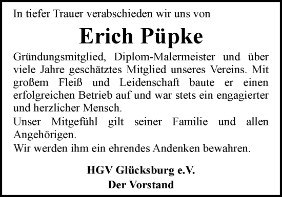 Traueranzeige von Erich Püpke von Flensburger Tageblatt