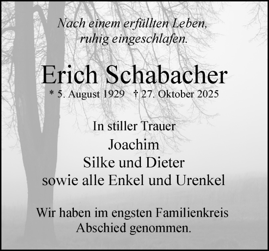 Traueranzeige von Erich Schabacher von Uetersener Nachrichten, Der tip am Wochenende