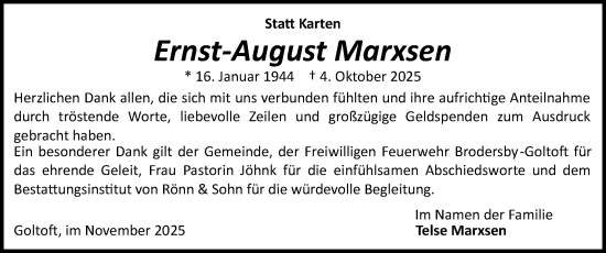 Traueranzeige von Ernst-August Marxsen von Schleswiger Nachrichten, Schlei-Bote
