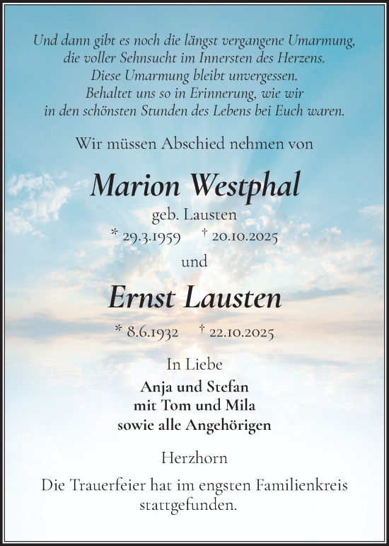 Traueranzeige von Ernst Lausten von Norddeutsche Rundschau, Wilstersche Zeitung, Glückstädter Fortuna