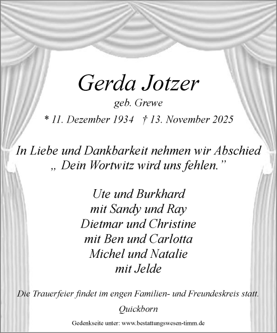 Traueranzeige von Gerda Jotzer von Umschau