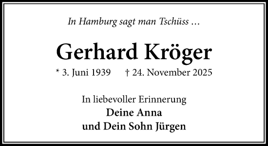 Traueranzeige von Gerhard Kröger von Heimatspiegel