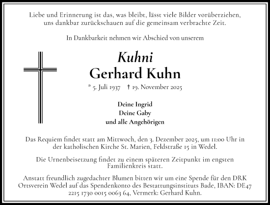 Traueranzeige von Gerhard Kuhn von Wedel-Schulauer Tageblatt, tip Wedel-Schulauer Tageblatt, tip Rissener Rundschau