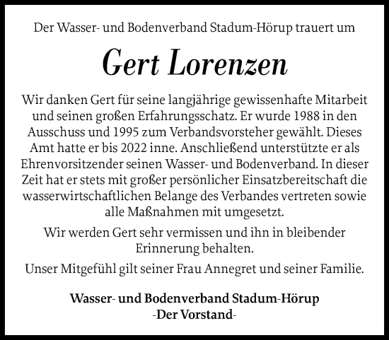 Traueranzeige von Gert Lorenzen von Flensburger Tageblatt