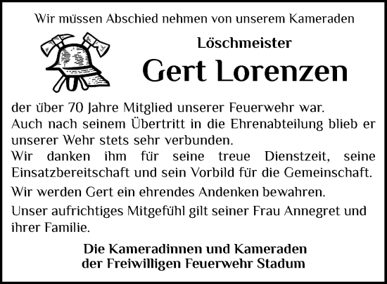 Traueranzeige von Gert Lorenzen von Husumer Nachrichten, Nordfriesland Tageblatt