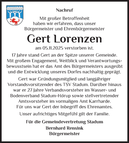 Traueranzeige von Gert Lorenzen von Husumer Nachrichten, Nordfriesland Tageblatt