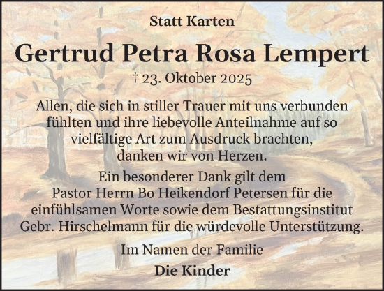 Traueranzeige von Gertrud Petra Rosa Lempert von Schleswiger Nachrichten, Schlei-Bote