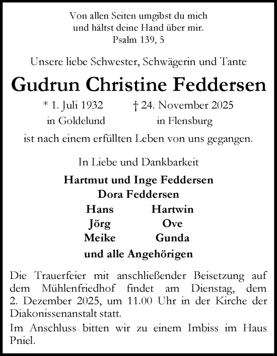 Traueranzeige von Gudrun Christine Feddersen von Flensburger Tageblatt