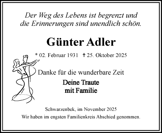 Traueranzeige von Günter Adler von Wochenend Anzeiger