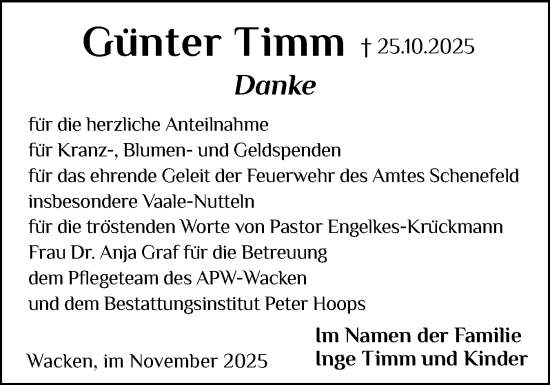 Traueranzeige von Günter Timm von Norddeutsche Rundschau, Wilstersche Zeitung, Glückstädter Fortuna