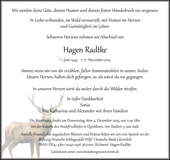 Traueranzeige von Hagen Radtke von Umschau