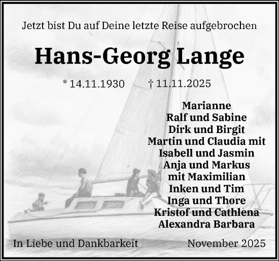 Traueranzeige von Hans-Georg Lange von Wedel-Schulauer Tageblatt, tip Wedel-Schulauer Tageblatt, tip Rissener Rundschau